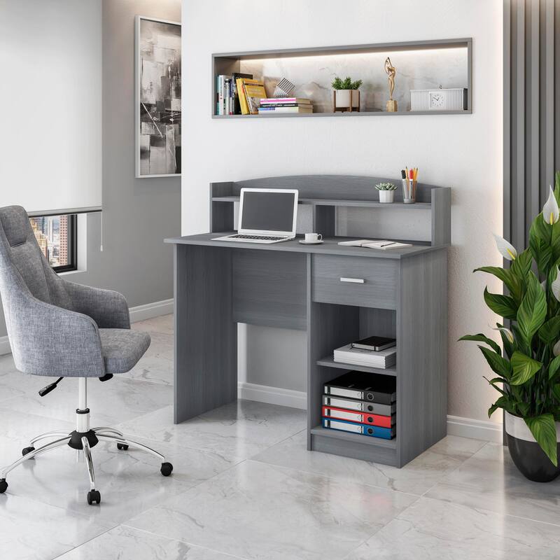 Modern Office Desk with Hutch,Office Desk with shelves and two open