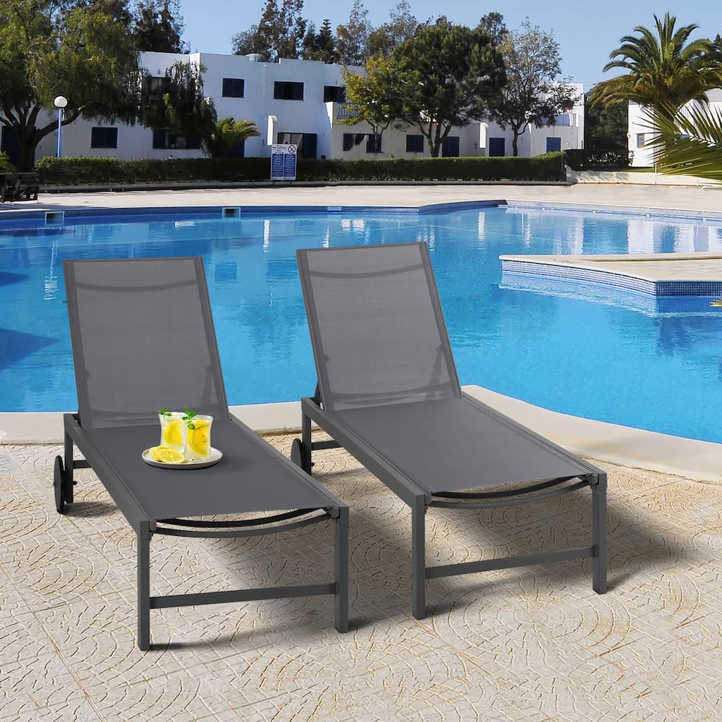 Futzca 2 PCS Outdoor Chaise Lounges Chair with Wheels and Adjustable Position