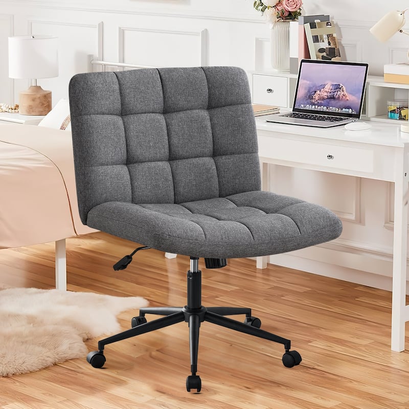 Home Office Desk Chair with Wheels,Armless Desk Chair with Lumbar Support,Height 360° Rolling Swivel Chairs,Linen - Grey
