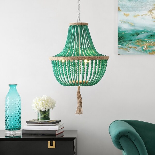 SAFAVIEH Lighting Lush Kristi 3 Light 16.5 inch Dia Emerald Beaded Pendant 16.5 x 16.5 x 111.75 On Sale Bed Bath Beyond 32201251
