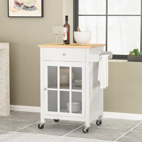 Maynard Indoor Glass Paneled Kitchen Cart with Wheels by Christopher Knight Home. Opens flyout.
