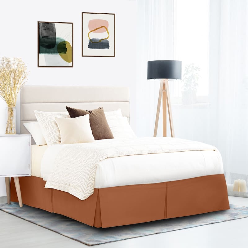 Clara Clark Pleated Bed Skirt-14 inch Tailored Drop - Soft Double Brushed Premium Microfiber Ruffle Bed Skirt - Includes 8 Pins - Rust - Queen