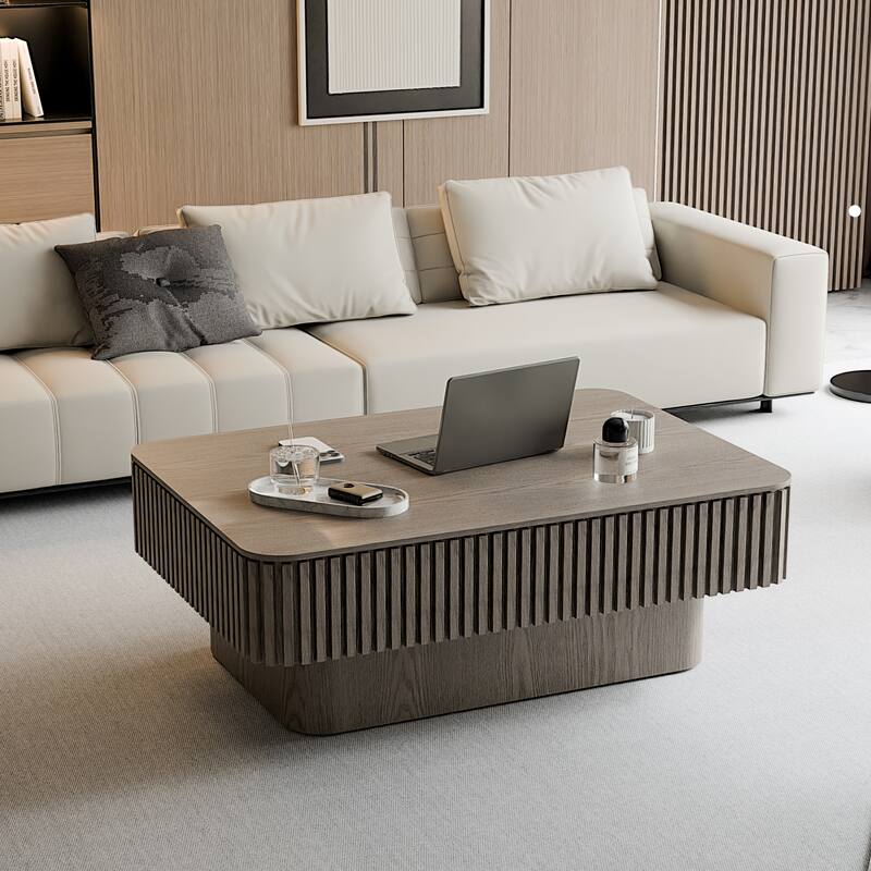 38.6" Fluted Lift-top Coffee Table, Coffee Table Accent Tea Table with Storage and Adjustable Height for Living Room