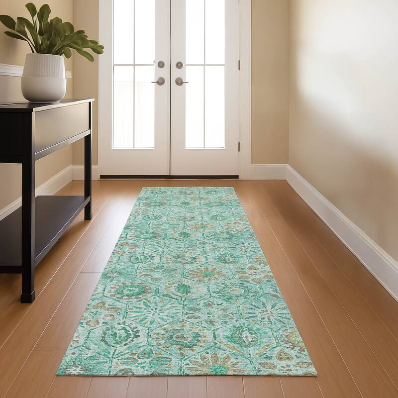 Premium Washable Super Soft Traditional Farmhouse Mayfield Rug - Aqua - 2'3" x 7'6"