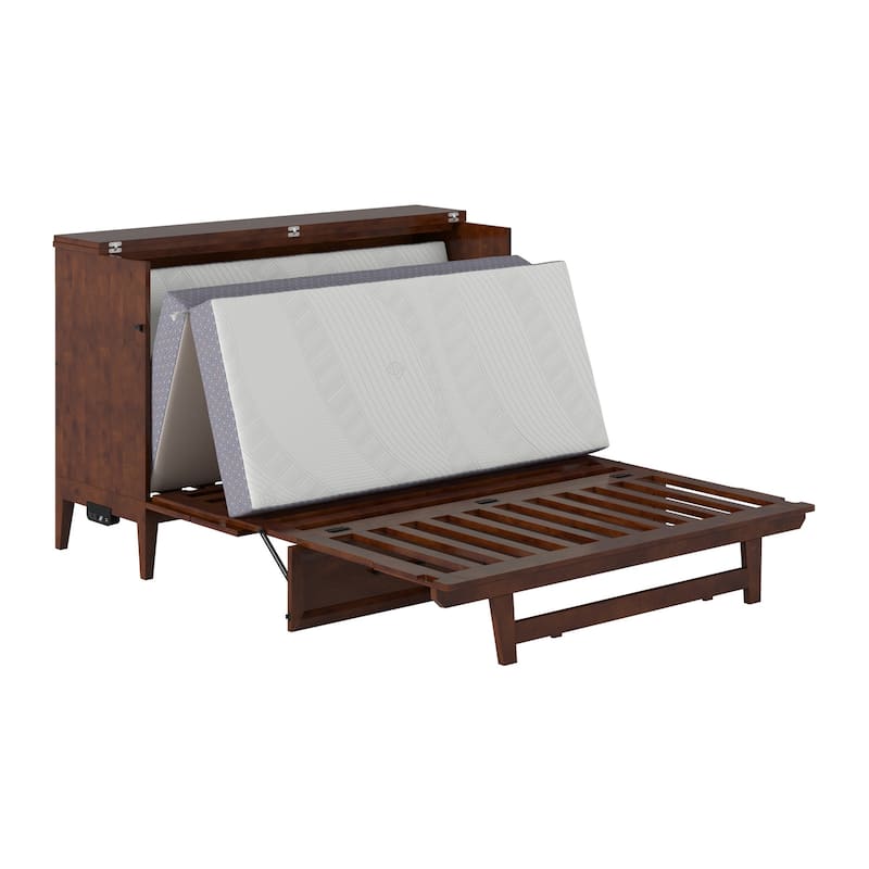 Solid Wood Murphy Bed Chest with Mattress & Charger - Twin, Full Sizes - Space Saving Furniture