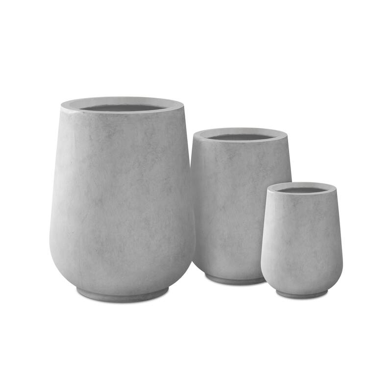Kante 26.5", 20", 13.1"H Round Pure White Concrete Tall Planters (Set of 3), Outdoor/Indoor - Natural Concrete