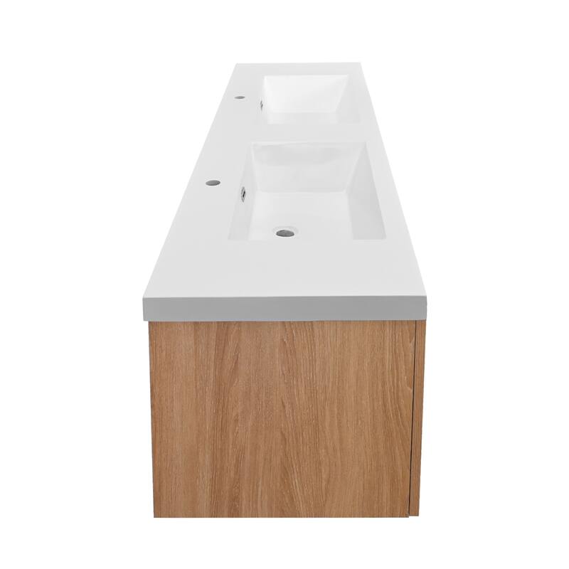 StellarArc 84 in Wall Mounted Double Sink Bathroom Vanity with Integral Sink Top