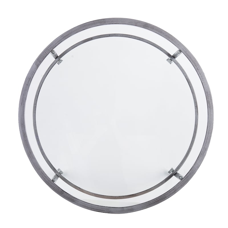 SEI Furniture Glenn Distressed Silver Round Coffee Table with Glass Top and Shelf