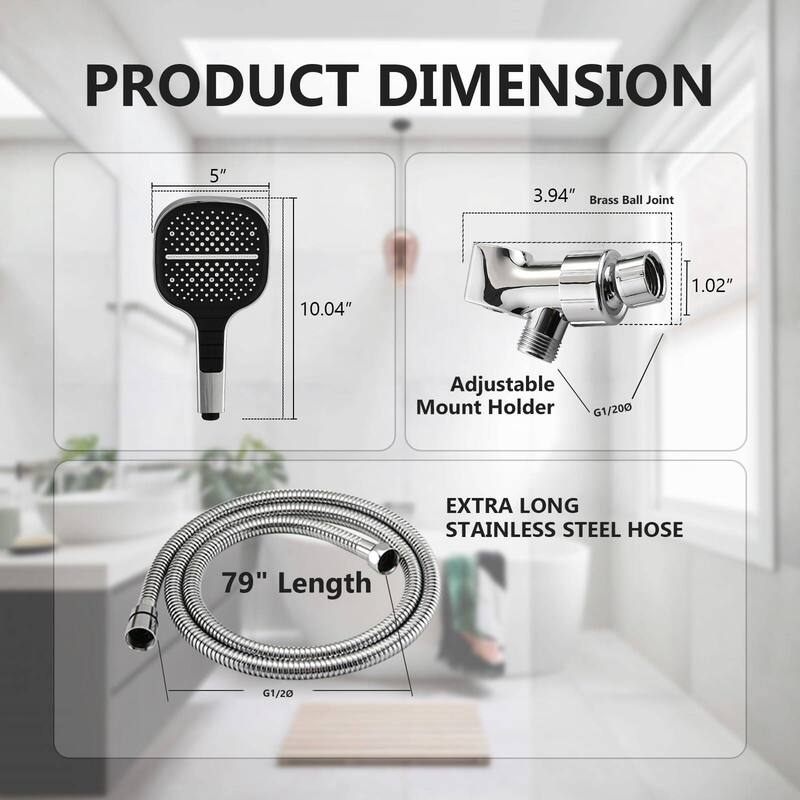 8 Setting Spray Square Handheld Shower Head with Upgrade Piano-Key Button