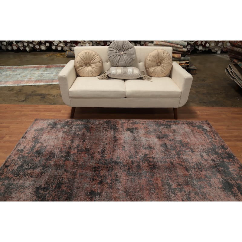 Hand Knotted Oriental Viscose Silk Carpet Modern Abstract Oranges & Rust Abstract Area Rug - 7' 9'' X 5' 9''