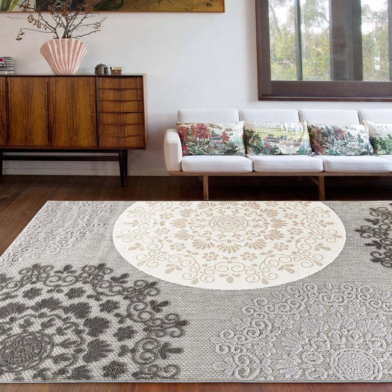 Verona Contemporary Floral Circles Indoor/Outdoor Area Rug