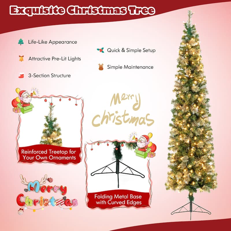 Gymax 7FT Pre-lit PVC Half Christmas Tree Pine Needle Lamp Tree w/