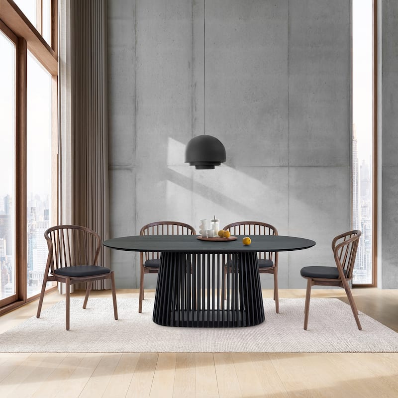 Pasadena Mid-Century Solid Wood Oval 5 Peice Dining Table Set - Walnut