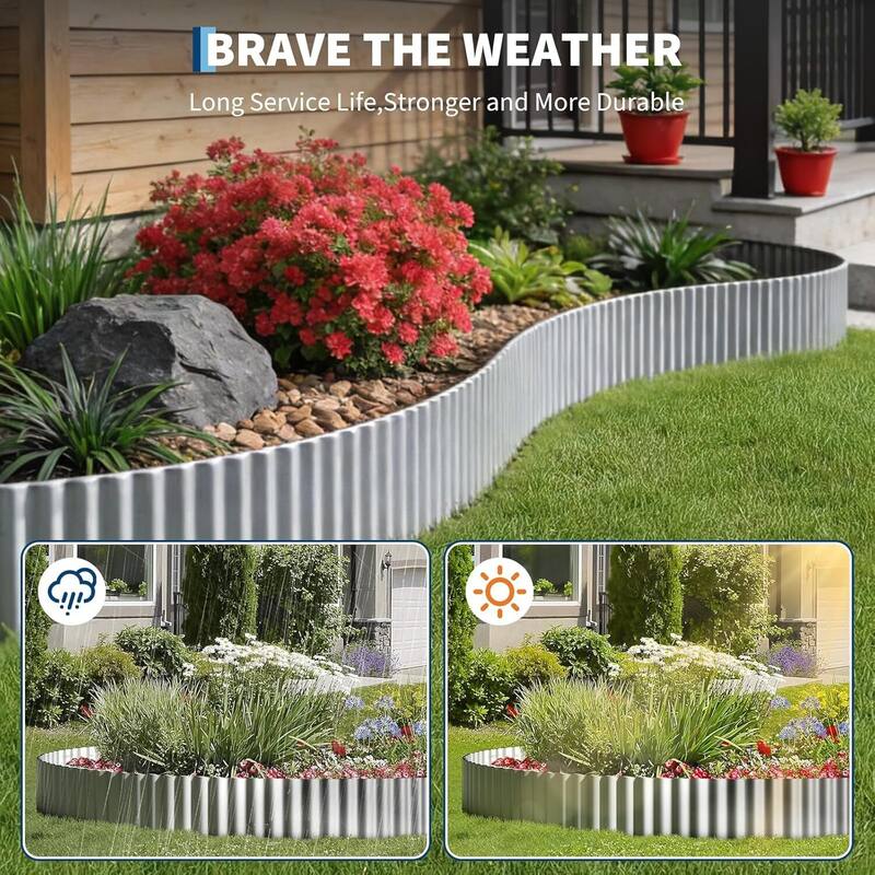 6" x50Ft Garden Galvanized Steel Landscape Fence, Corrugated Metal Garden Edging