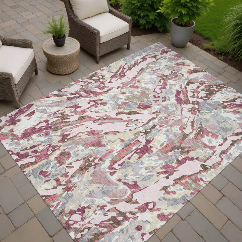 Machine Washable Indoor/ Outdoor Brushstrokes Chantille Rug