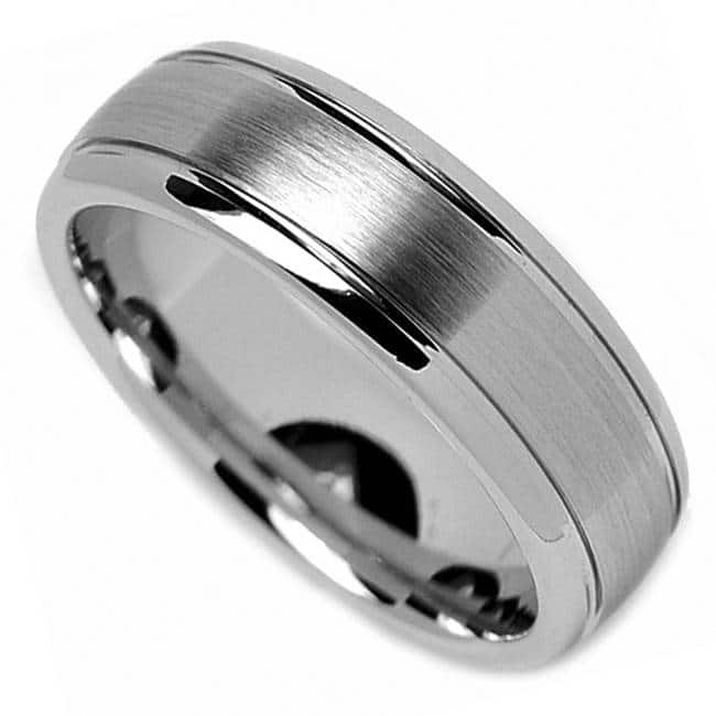 7mm Brushed Mens Wedding Band White Gold