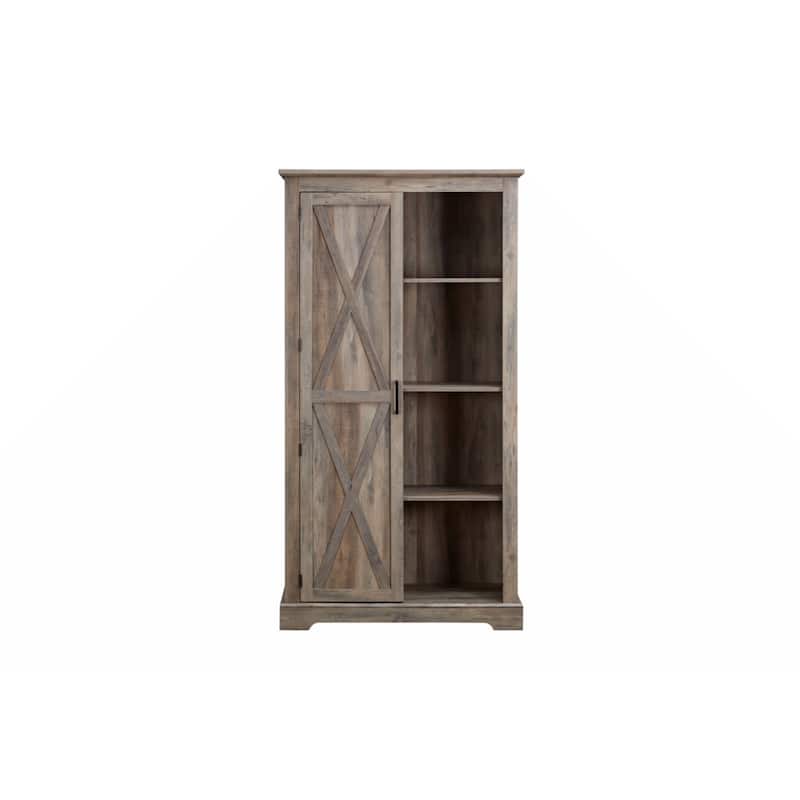 Tall Storage Cabinet Barn Door Storage Country Wood Rustic Farmhouse Pantry Cupboard Sliding Door