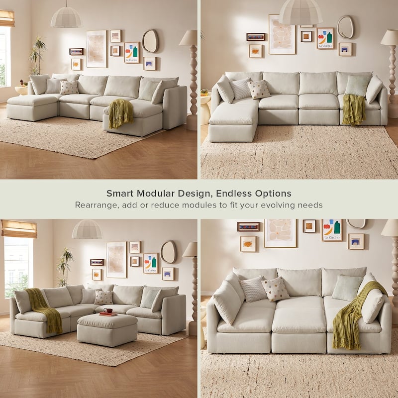mopio Oversized Modular Sectional Sofa with Fully Removable Covers and Storage (Oat)