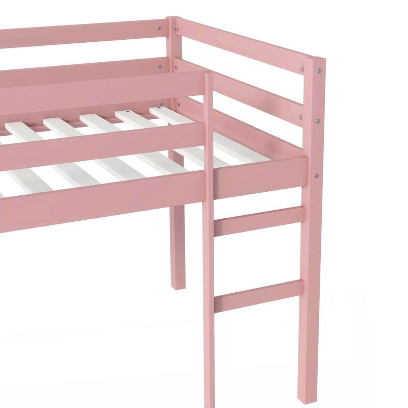 Solid Wooden, Rubber Wooden Twin Loft Bed with Ladder, Bed Platform of Strengthened Slats