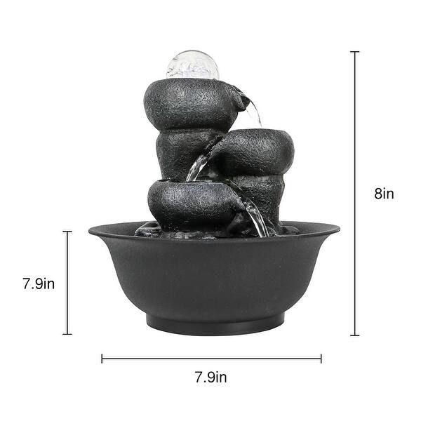 Small Relaxation Water Fountain Tiered Waterfall Feature with LED Ball ...