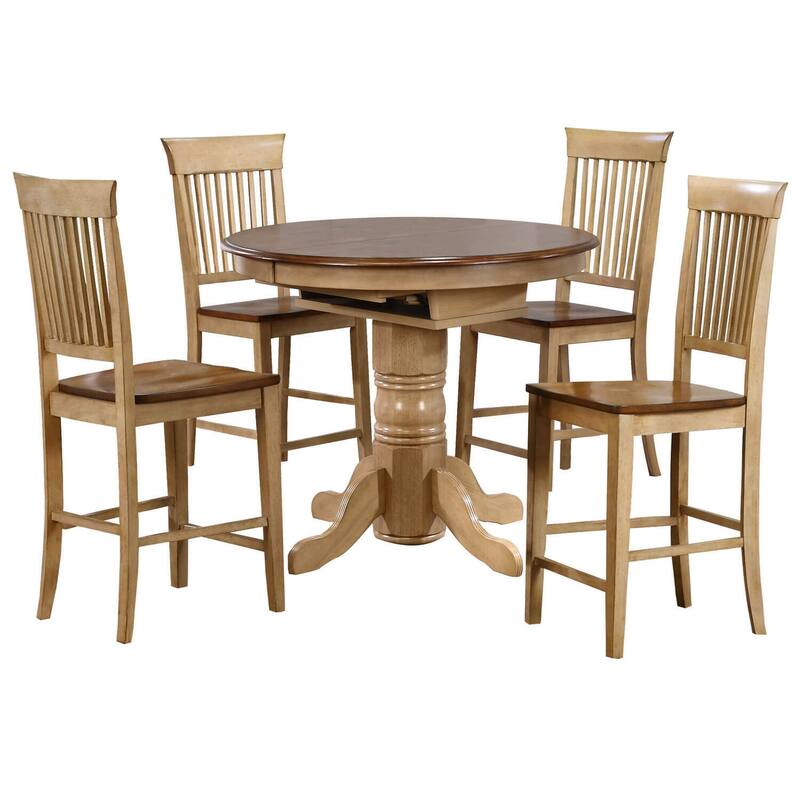 Extendable Dining Set 5 Piece - 42" Round/60" Oval Table & 4 Stools - Seats 6