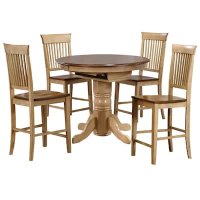 Extendable Dining Set 5 Piece - 42" Round/60" Oval Table & 4 Stools - Seats 6