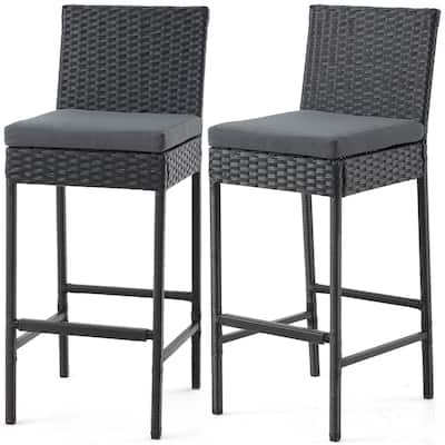 AVAWING Set of 2 Patio Wicker Barstools Rattan Bar Height Chairs