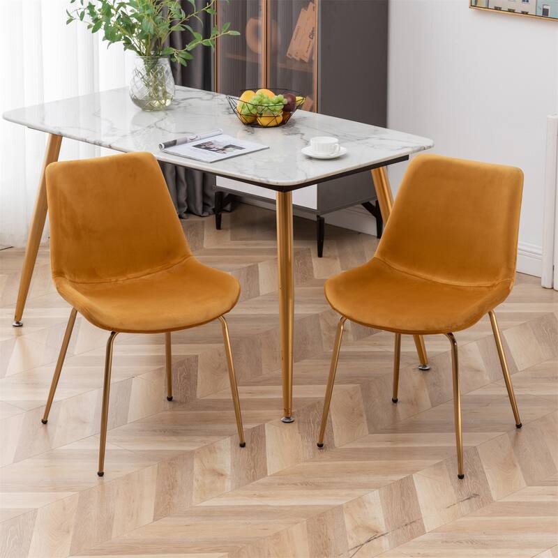 Set of 2 Modern Velvet Dining Chair with 4 Metal Legs - Orange
