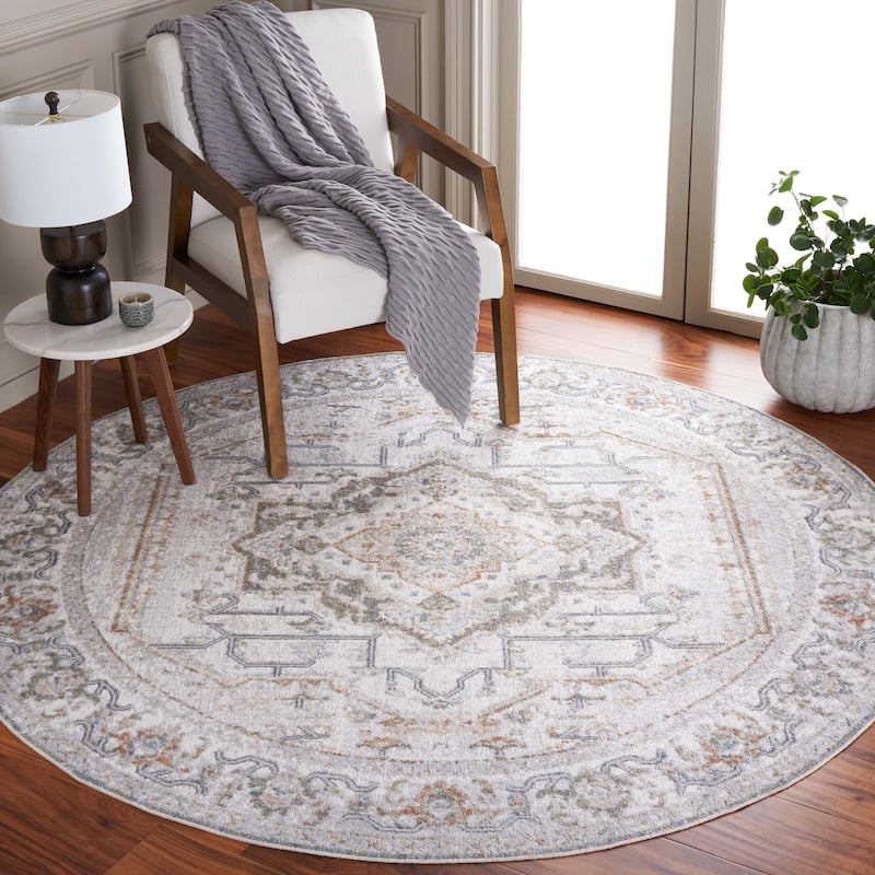 SAFAVIEH Baltimore Manal Machine Washable Shabby Chic Vintage Oriental - 6'7" x 6'7" Round - Light Grey/Rust - Round
