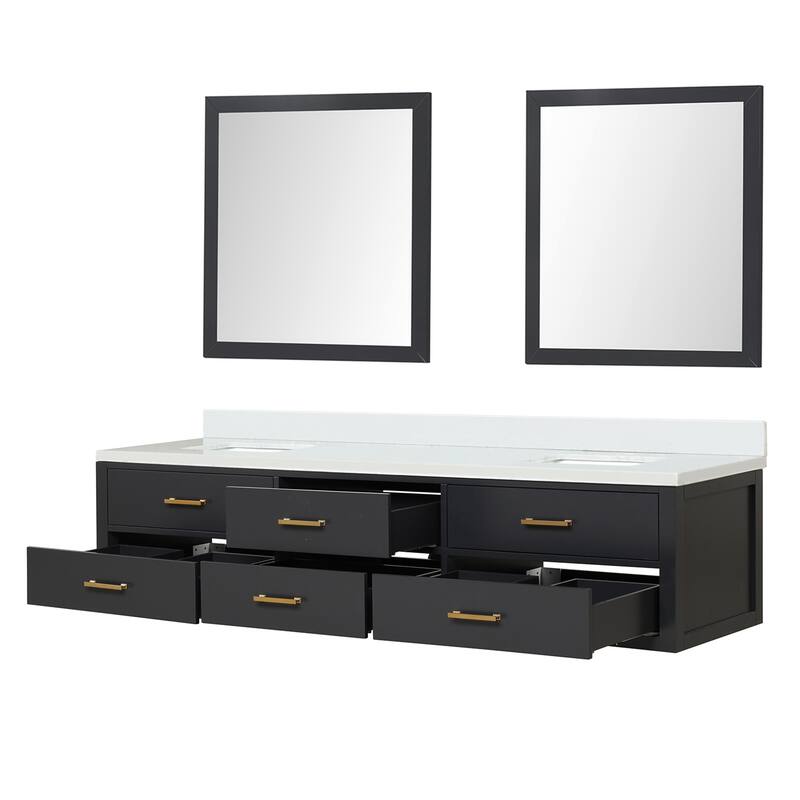 Castor 60 in W x 22 in D Black Double Bath Vanity, Cultured Marble Top, and 28 in Mirrors