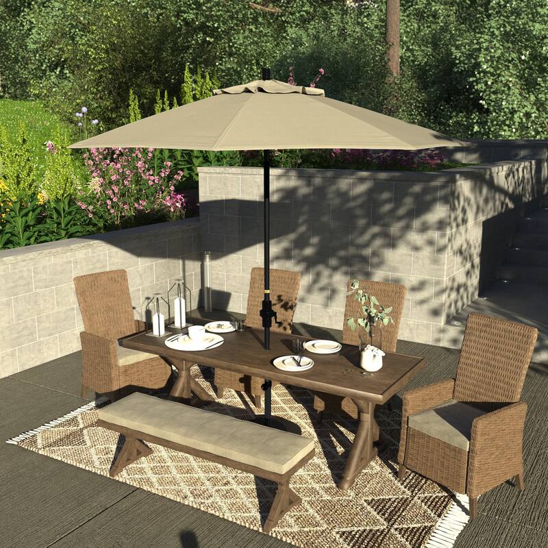 California Umbrella 9' Rd.Crank Lift, Collar Tilt, Aluminum Pole, Fiberglass Rib Patio Umbrella, Black Finish, Olefin Fabric