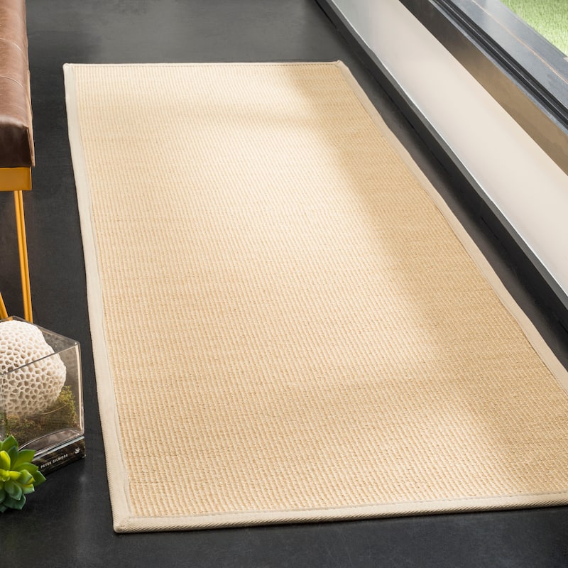 SAFAVIEH Natural Fiber Alleen Casual Border Sisal Rug - 2'6" x 12' Runner - Natural/Ivory