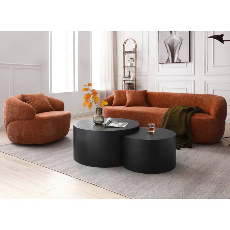 34.6" 360° Swivel Barrel Chair with Solid Wood Frame