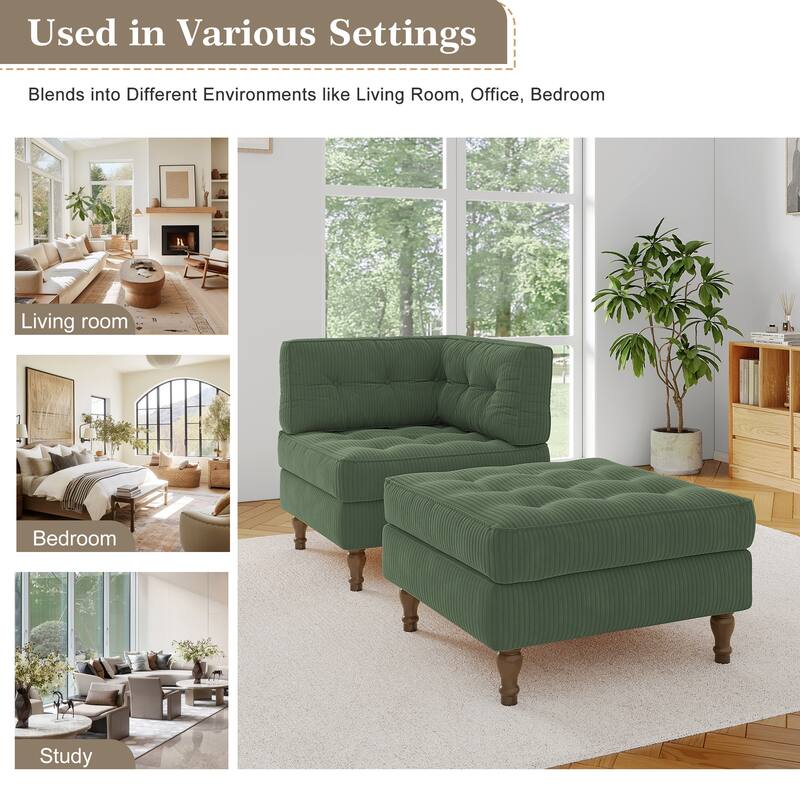 Corduroy L-shape Modular Corner Sectional Sofa with Reversible Storage Ottoman