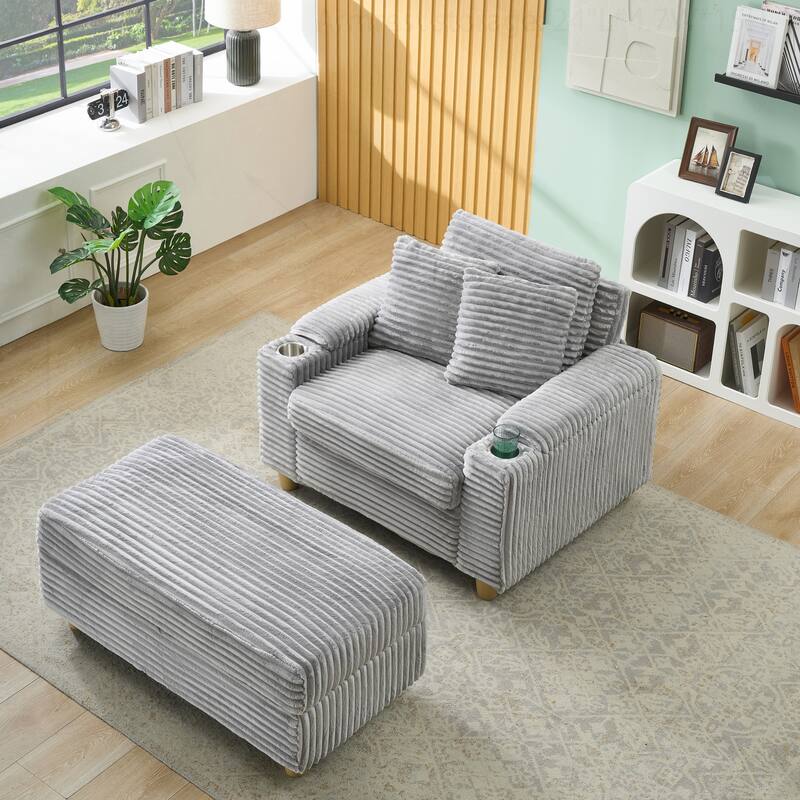 Comfortable Corduroy Sofa with Multiple Pillows and Storage Options