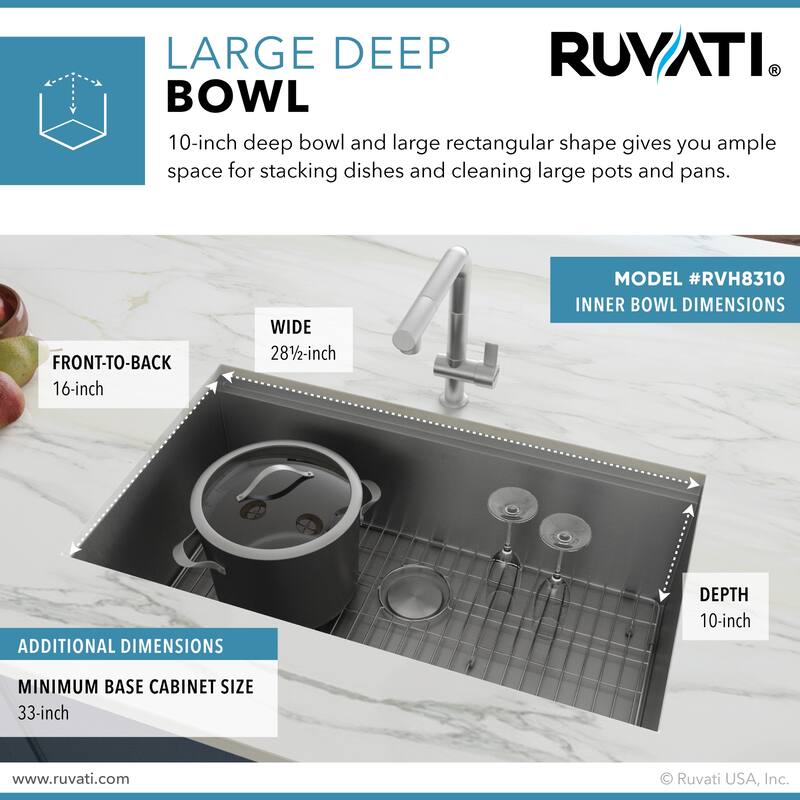 Ruvati 30-inch Workstation Ledge Undermount 16 Gauge Stainless Steel Kitchen Sink Single Bowl - RVH8310 - 28-1/2″ x 16″