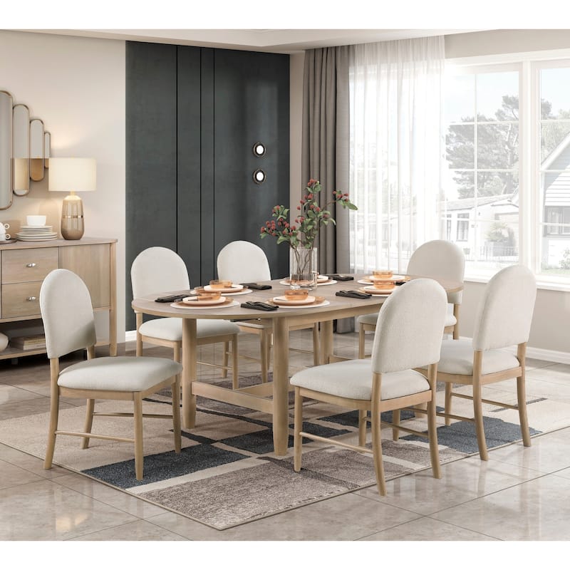 Natural Finish Beautiful Dining Set Oval Table with Leaf and Upholstered Chairs Wooden Furniture