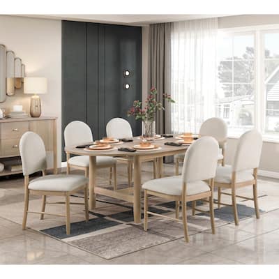 Natural Finish Beautiful Dining Set Oval Table with Leaf and Upholstered Chairs Wooden Furniture