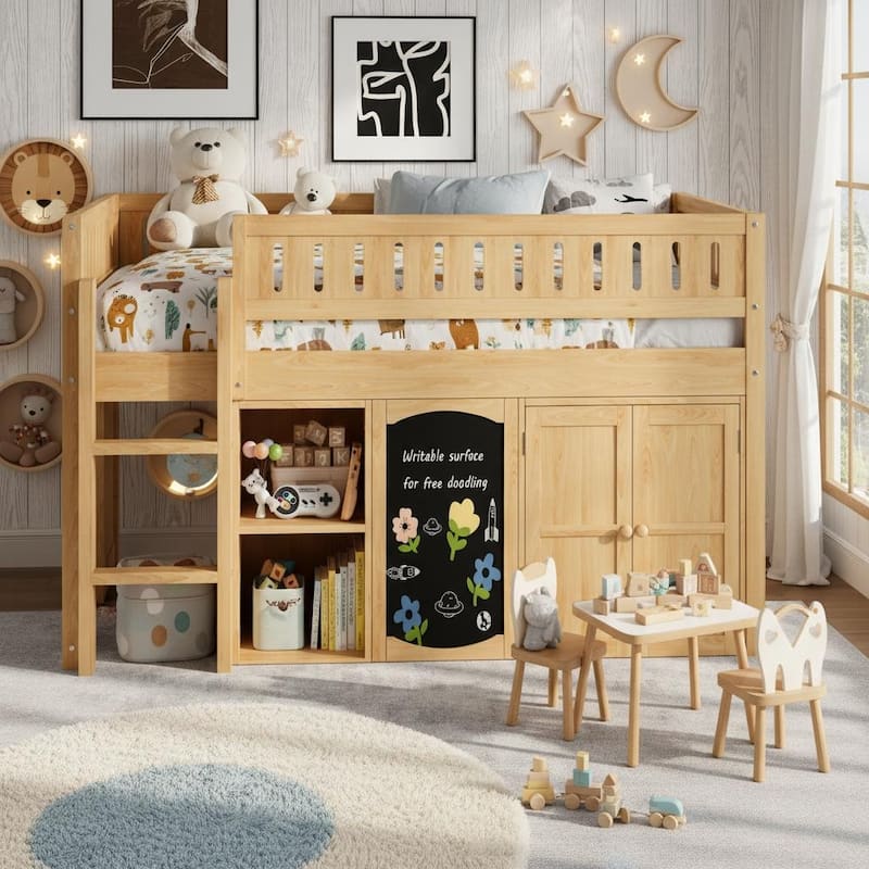 Multi-Functional Full Loft Bed with Chalkboard & Built-In Cabinet by Harper&Bright Designs