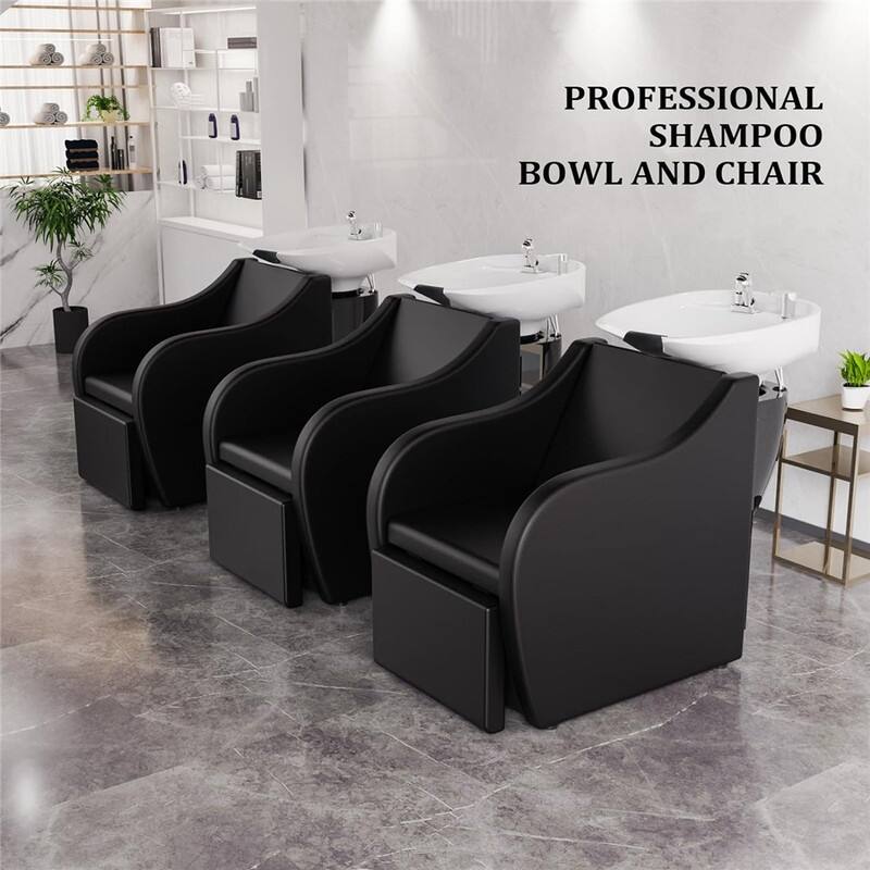 Shampoo Bowls for Salon Electric Shampoo Chair with Reclining Legrest and Tilting Porcelain Shampoo Sink - N/A