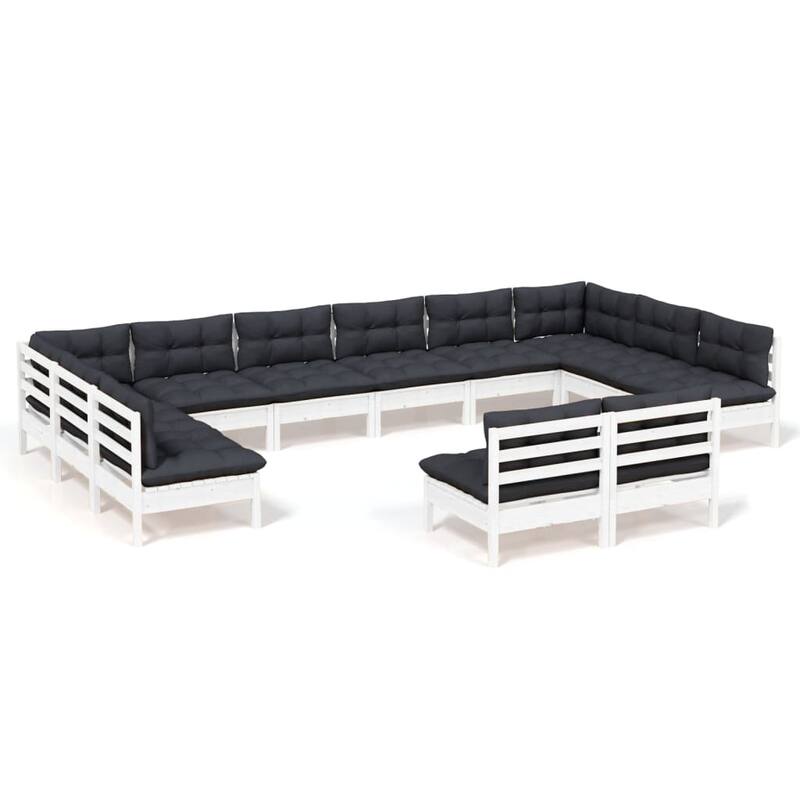 vidaXL Solid Pinewood Patio Lounge Set 12 Piece with Cushions Multi Colors