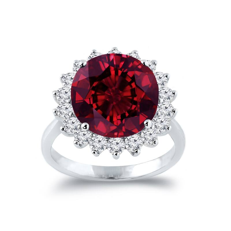 Auriya 9 1/4ct Round Ruby Sunburst Halo Diamond Ring 1ctw 18K Gold