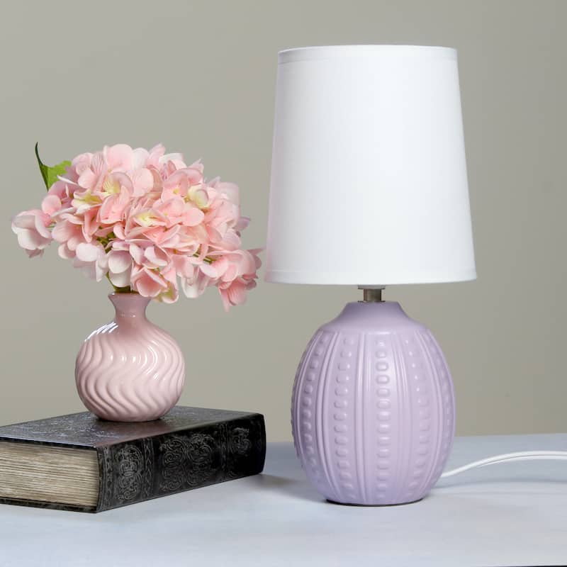 Ceramic Oval Table Lamp with Fabric Shade for Bedroom, Living Room - 6 x 6 x 13 in. (L x W x H)