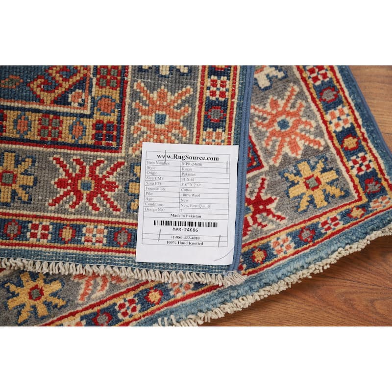 Geometric Kazak Oriental Rug Handmade Foyer Wool Carpet - 2'0"x 3'0"