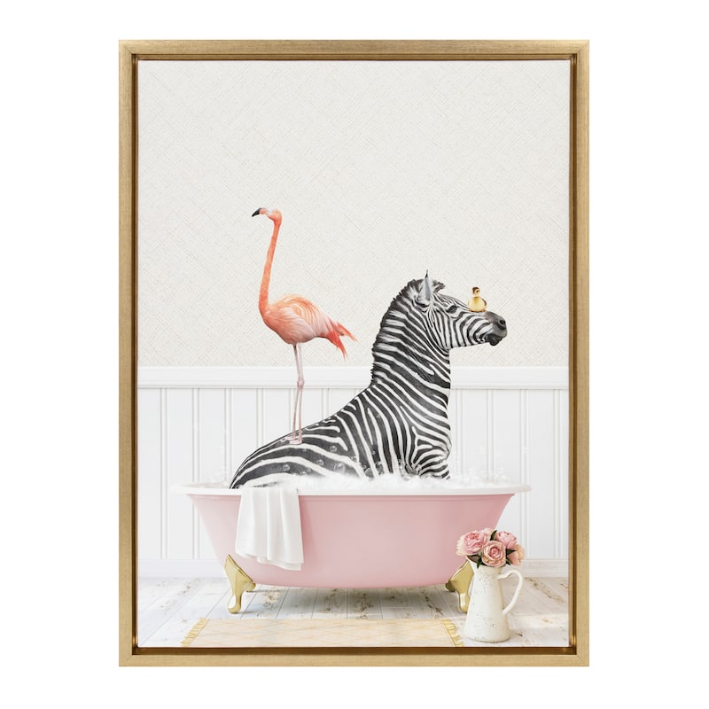 Kate and Laurel Zebra Flamingo Rose Bath Framed Canvas by Amy Peterson