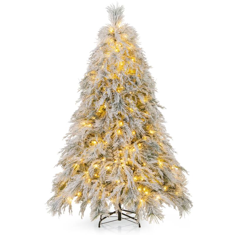 Gymax 4.5/6/7 FT Pre-Lit Artificial Christmas Tree Snow Flocked Full - 6 Foot