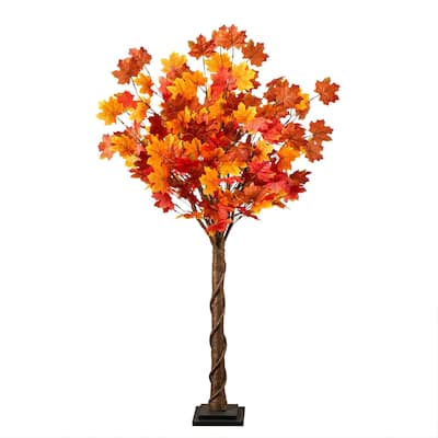 4ft. Pre-Lit Deluxe Autumn Maple Artificial Fall Tree with 68 Warm White LED Lights - Festive Holiday Accent