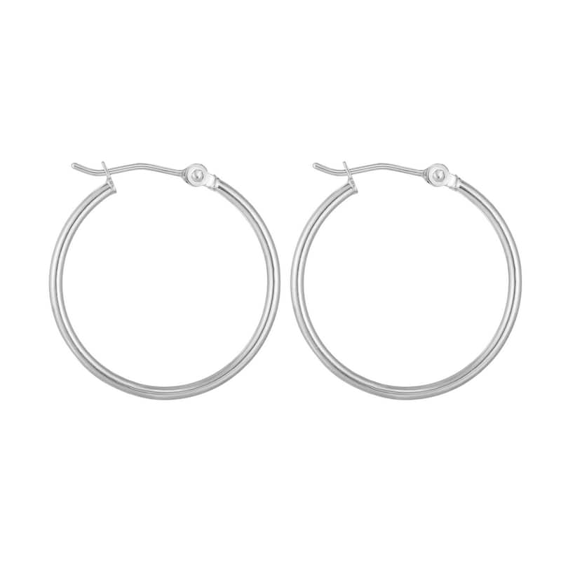 Curata 14k White Gold 1.5x25mm Shiny Round Tube Hoop Earrings - With Hinged Clasp