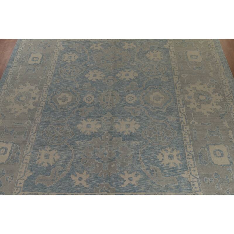 Hand Knotted Oriental 100% Wool Carpet Transitional All-Over Navy Blue & Blues Oushak Area Rug - 17' 7'' X 13' 6''