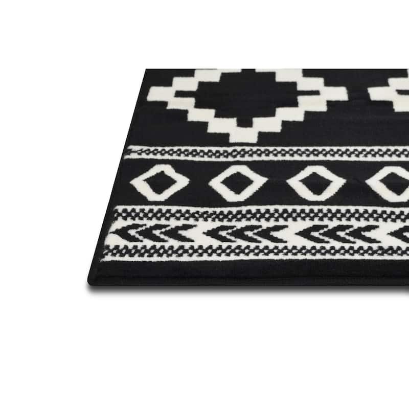 Southwestern Rug for Living Room Antiqued Trellis Black and White Area